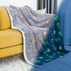 Glow in The Dark Blanket. Blue Flannel Fleece Blanket for Boys. Two Sided Soccer Kids Blanket. 6 Hours Glow in The Dark Blankets 50 x 60 Inches