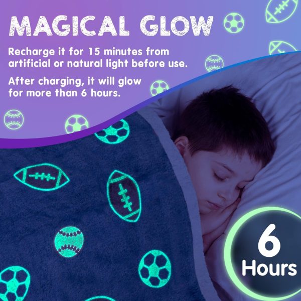 Glow in The Dark Blanket. Blue Flannel Fleece Blanket for Boys. Two Sided Soccer Kids Blanket. 6 Hours Glow in The Dark Blankets 50 x 60 Inches - Image 5