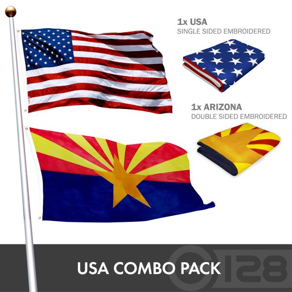 G128 Combo Pack: USA American Flag 3x5 Ft Embroidered Stars & Arizona State Flag 3x5 Ft Embroidered Double Sided 2ply - Image 2