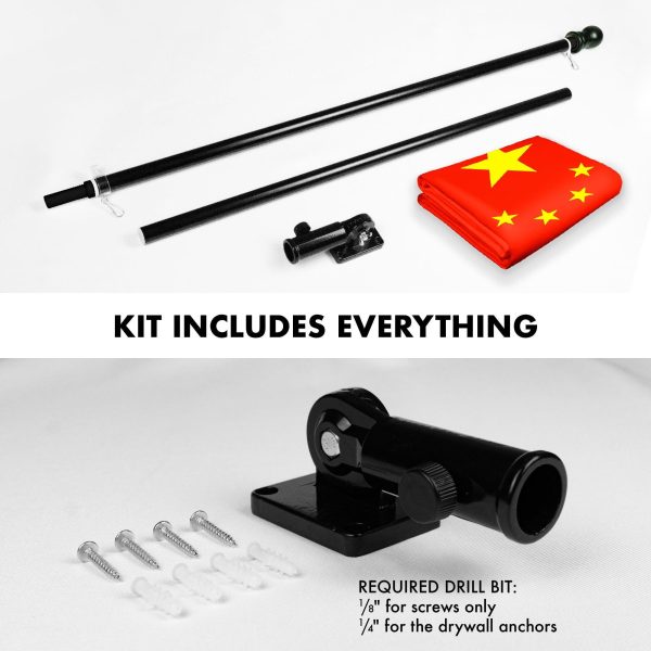 G128 Combo Pack: 6 Feet Tangle Free Spinning Flagpole (Black) China Chinese Flag 3x5 ft Printed 150D Brass Grommets (Flag Included) Aluminum Flag Pole - Image 2