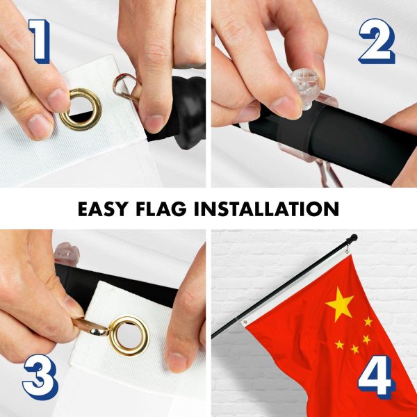 G128 Combo Pack: 6 Feet Tangle Free Spinning Flagpole (Black) China Chinese Flag 3x5 ft Printed 150D Brass Grommets (Flag Included) Aluminum Flag Pole - Image 7