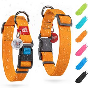 Waterproof Dog Collar   Adjustable Dog Collar for Large Dogs Small and Medium Dogs   Breakaway Dog Collar Waterproof with Plastic Buckle and QR Dog Tag Boy & Girl Dog Collars (Orange)