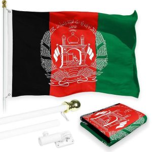 G128 Combo Pack: Flag Pole 6 FT White Tangle Free & Afghanistan Afghan Flag 3x5 FT Printed 150D Polyester