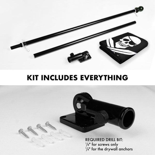 G128 Combo Pack: Flag Pole 6 FT Black Tangle Free & Pirate Jolly Roger Swords Flag 3x5ft 150D Printed Polyester - Image 2