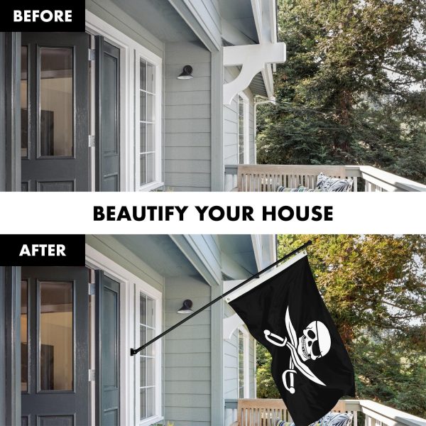 G128 Combo Pack: Flag Pole 6 FT Black Tangle Free & Pirate Jolly Roger Swords Flag 3x5ft 150D Printed Polyester - Image 3