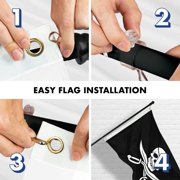 G128 Combo Pack: Flag Pole 6 FT Black Tangle Free & Pirate Jolly Roger Swords Flag 3x5ft 150D Printed Polyester - Image 7