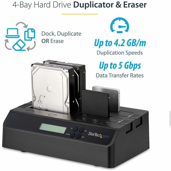 StarTech.com 4-Bay Hard Drive Duplicator and Eraser, External HDD/SSD Cloner / Copier / Wiper Tool, USB 3.0/eSATA to SATA Docking Station - Image 2