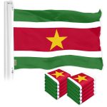G128 10 Pack: Suriname Surinamese Flag | 3x5 Ft | LiteWeave Pro Series Printed 150D Polyester Country Flag, Indoor/Outdoor, Vibrant Colors, Brass Grommets, Thicker and More Durable Than 100D 75D Poly