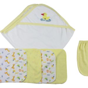 Yellow Hooded Towel, Washcloths And Hand Washcloth Mitt - 6 Pc Set  Cs_0012