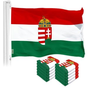 G128 10 Pack: Hungary Hungarian Coat of Arms Flag | 3x5 Ft | LiteWeave Pro Series Printed 300D Polyester | Country Flag, Vibrant Colors, Brass Grommets