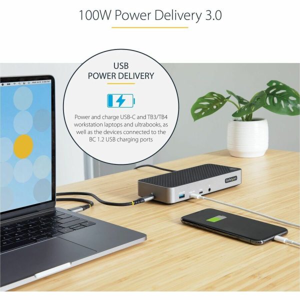 StarTech.com USB-C Triple Monitor Docking Station - Triple 4K HDMI/DP USB-C Dock - 5x USB Hub - GbE - 100W PD - Universal / Multi Monitor - Image 4