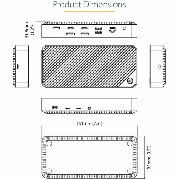 StarTech.com USB-C Triple Monitor Docking Station - Triple 4K HDMI/DP USB-C Dock - 5x USB Hub - GbE - 100W PD - Universal / Multi Monitor - Image 9