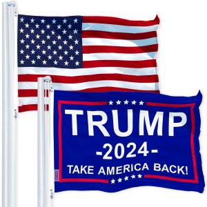 G128 Combo Pack: USA American Flag & Trump 2024 "Take America Back" Blue Flag 3x5 FT Printed 150D Polyester