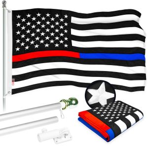 G128 - 6 Feet Tangle Free Spinning Flagpole (Silver) Thin Blue&Red Flag Brass Grommets Embroidered 3x5 ft (Flag Included) Aluminum Flag Pole