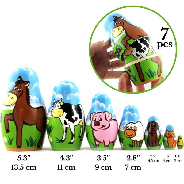 AEVVV Farm Animals Set 7 pcs Wood Nesting Dolls   Pet Figurine Set Wooden Matryoshka Stacking Items - Image 2