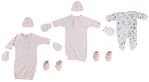 Preemie Girls Gowns, Sleep-n-play, Caps, Mittens And Booties - 8 Pc Set Cs_0070