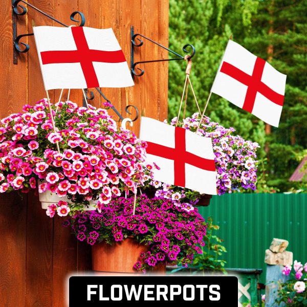 G128 30 Pack Handheld England English Stick Flags | 12x18 In | Printed 150D Polyester, Country Flag, Solid Wooden Stick, Spear Gold Tip - Image 2