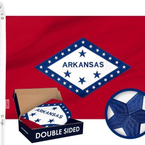 G128 Arkansas State Flag | 3x5 Ft | Double ToughWeave Series Double Sided Embroidered 210D Polyester | Embroidered Design, Indoor/Outdoor, Brass Grommets, Heavy Duty, 2-ply