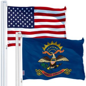 G128 Combo Pack: USA American Flag 3x5 Ft 150D Printed Stars & North Dakota State Flag 3x5 Ft 150D Printed