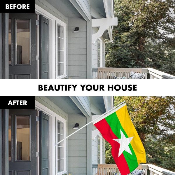 G128 Combo Pack: 6 Ft Tangle Free Spinning Flagpole (White) & Myanmar Flag 3x5 Ft Printed 150D Polyester, Brass Grommets (Flag Included) Aluminum Flag Pole - Image 3