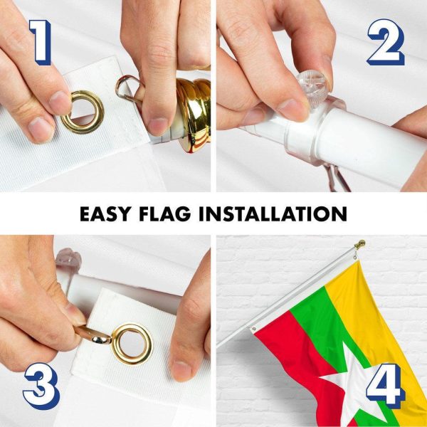 G128 Combo Pack: 6 Ft Tangle Free Spinning Flagpole (White) & Myanmar Flag 3x5 Ft Printed 150D Polyester, Brass Grommets (Flag Included) Aluminum Flag Pole - Image 7
