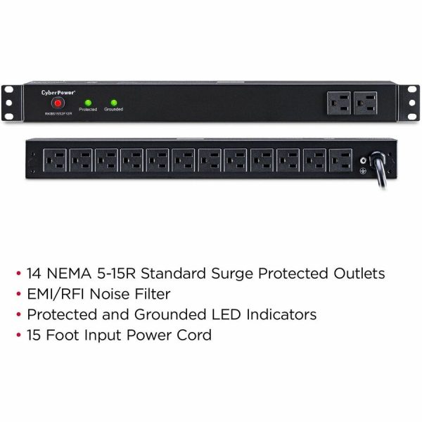 CyberPower RKBS15S2F12R Rackbar 14 - Outlet Surge Protector with 3600 J Surge Suppression - Image 2