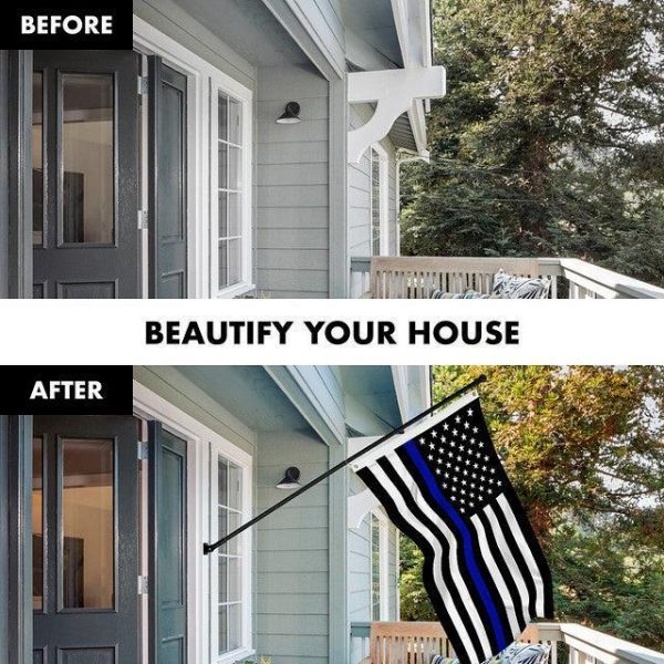 G128 Combo Pack: 6 Feet Tangle Free Spinning Flagpole (Black) Thin Blue Line Flag 3x5 ft Printed 150D Brass Grommets (Flag Included) Aluminum Flag Pole - Image 3