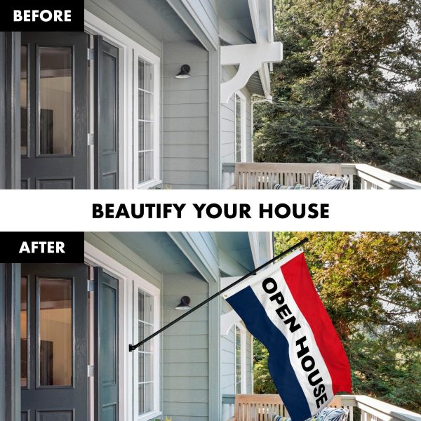 G128 Combo Pack: 6 Feet Tangle Free Spinning Flagpole (Black) Open House Flag 3x5 ft Printed 150D Brass Grommets (Flag Included) Aluminum Flag Pole - Image 3
