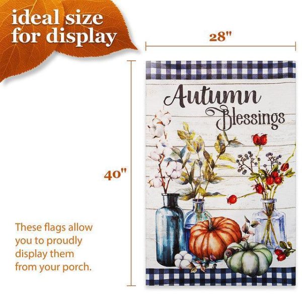 G128 House Flag Autumn Blessings Pumpkins and Flower Vases | 28x40 Inch | Printed Blockout Polyester - Fall Decoration - Image 4