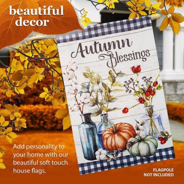 G128 House Flag Autumn Blessings Pumpkins and Flower Vases | 28x40 Inch | Printed Blockout Polyester - Fall Decoration - Image 9