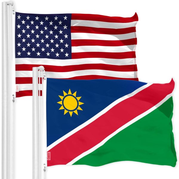 G128 Combo Pack: American USA Flag 3x5 Ft & Namibia Namibian Flag 3x5 Ft | Both LiteWeave Pro Series Printed 150D Polyester, Brass Grommets