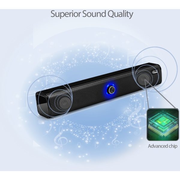 Adesso Xtream S6 Portable Bluetooth & Aux Sound Bar Speaker - 10W x 2 -Black - 3.5mm - Rechargeable Battery - Volume Control Knob - Wired/Wireless - Image 5