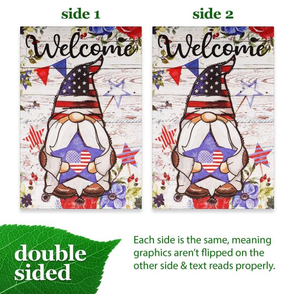 G128 Garden Flag Welcome Patriotic Gnome with Star | 12x18 Inch | Printed Blockout Polyester - Patriotic Decoration - Image 3