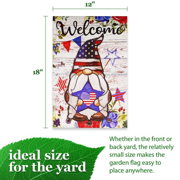 G128 Garden Flag Welcome Patriotic Gnome with Star | 12x18 Inch | Printed Blockout Polyester - Patriotic Decoration - Image 4