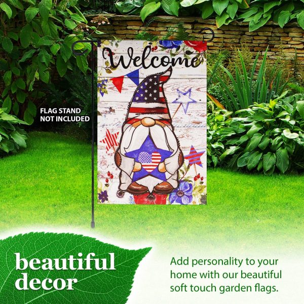 G128 Garden Flag Welcome Patriotic Gnome with Star | 12x18 Inch | Printed Blockout Polyester - Patriotic Decoration - Image 8