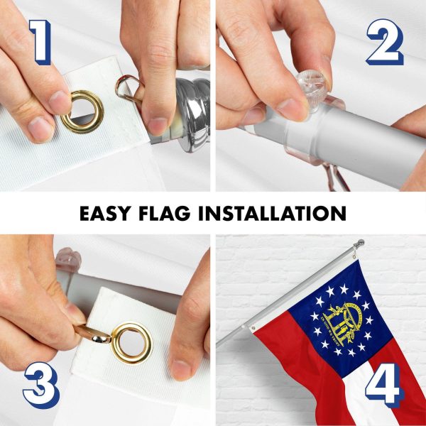 G128 Combo Pack: 5 Ft Tangle Free Spinning Flagpole (Silver) & Georgia Flag 2.5x4 Ft Embroidered 220GSM Spun Polyester, Brass Grommets (Flag Included) Aluminum Flag Pole - Image 7
