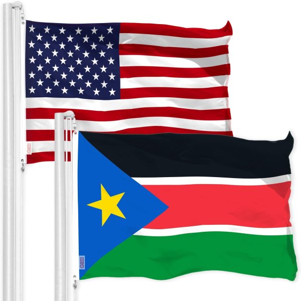 G128 Combo Pack: American USA Flag 3x5 Ft & South Sudan South Sudanese Flag 3x5 Ft | Both LiteWeave Pro Series Printed 150D Polyester, Brass Grommets