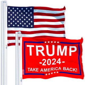 G128 Combo Pack: USA American Flag & Trump 2024 "Take America Back" Red Flag 3x5 FT Printed 150D Polyester