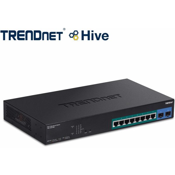 TRENDnet 10-Port Gigabit Web Smart PoE+ Switch with 8 Gigabit PoE+ Ports, 2 SFP Slots, 130W PoE Budget, VLAN, QoS, LACP, IPv4/IPv6 Static Routing, Black, TPE-1021WS - Image 2