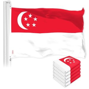 G128 5 Pack: Singapore Singaporean Flag | 3x5 Ft | LiteWeave Pro Series Printed 150D Polyester | Country Flag, Vibrant Colors, Brass Grommets, Thicker and More Durable Than 100D 75D Polyester