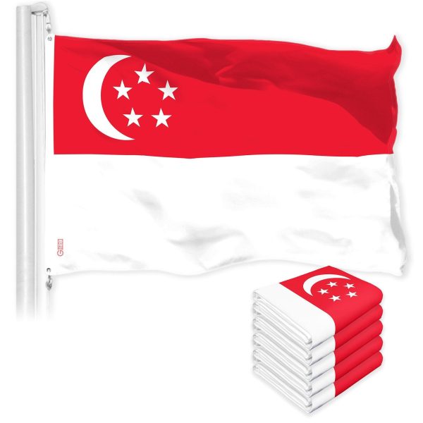 G128 5 Pack: Singapore Singaporean Flag | 3x5 Ft | LiteWeave Pro Series Printed 150D Polyester | Country Flag, Vibrant Colors, Brass Grommets, Thicker and More Durable Than 100D 75D Polyester