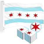 G128 Chicago Flag 2x3 Ft 10-Pack Embroidered 300D Embroidered Stars, Sewn Stripes, Brass Grommets, Indoor/Outdoor, Vibrant Colors, Quality Polyester