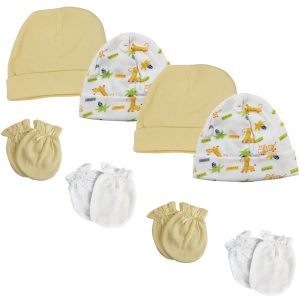 Baby Boy, Baby Girl, Unisex Infant Caps And Mittens (pack Of 8) Nc_0334