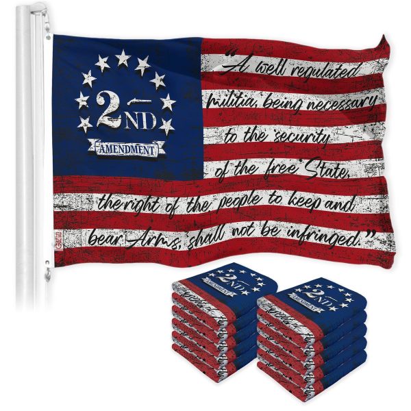 G128 10 Pack: 2nd Amendment American Flag | 3x5 Ft | LiteWeave Pro Series Printed 150D Poly | Historical Flag, Indoor/Outdoor, Vibrant Colors, Brass Grommets, Thicker and More Durable Than 100D 75D