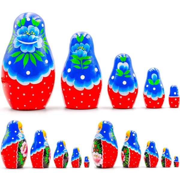 AEVVV Russian Nesting Dolls Set of 5 pcs   Matryoshka Doll with Hand Painted Rose Flowers   Russian Doll with Rose Decorations   Rose Decor   Folk Art Dolls - Image 2