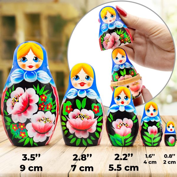 AEVVV Russian Nesting Dolls Set of 5 pcs   Matryoshka Doll with Hand Painted Rose Flowers   Russian Doll with Rose Decorations   Rose Decor   Folk Art Dolls - Image 3