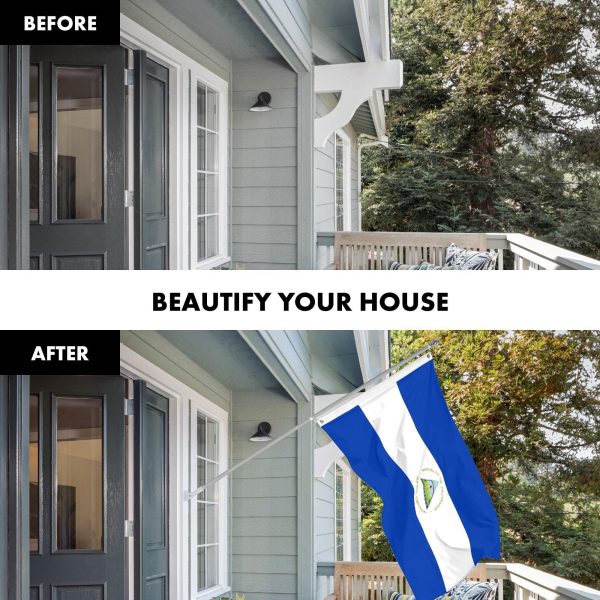 G128 Combo Pack: 6 Ft Tangle Free Aluminum Spinning Flagpole (Silver) & Nicaragua Nicaraguan Flag 3x5 Ft, LiteWeave Pro Series Printed 150D Polyester | Pole with Flag Included - Image 3