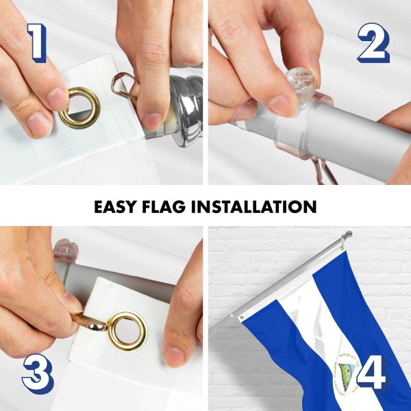 G128 Combo Pack: 6 Ft Tangle Free Aluminum Spinning Flagpole (Silver) & Nicaragua Nicaraguan Flag 3x5 Ft, LiteWeave Pro Series Printed 150D Polyester | Pole with Flag Included - Image 7