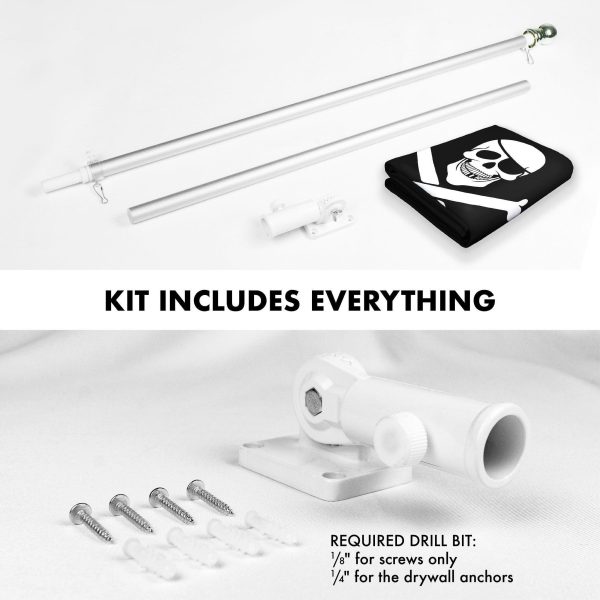 G128 Combo Pack: Flag Pole 6 FT Silver Tangle Free & Pirate Jolly Roger Bones Flag 3x5ft 150D Printed Polyester - Image 2