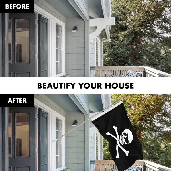 G128 Combo Pack: Flag Pole 6 FT Silver Tangle Free & Pirate Jolly Roger Bones Flag 3x5ft 150D Printed Polyester - Image 3
